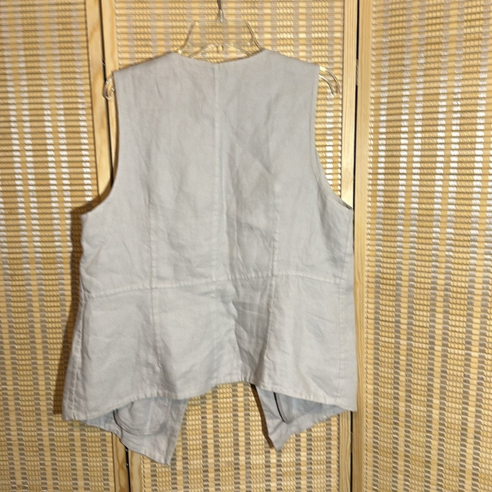 J. Jill Open Front Beige Long Linen Neutral Tailored Vest Size Large - Picture 10 of 16
